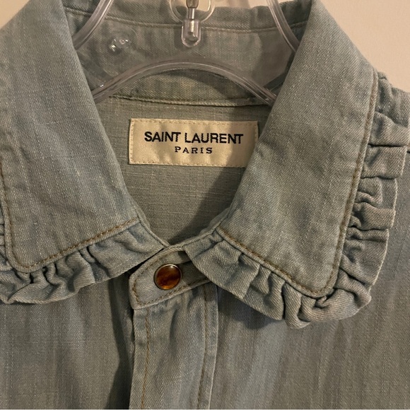 Saint Laurent Chambray Button Down Ruffle Collar - Picture 2 of 7